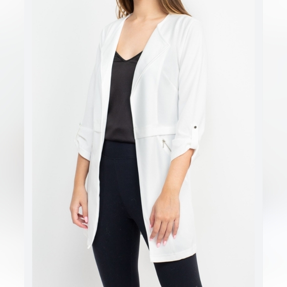 Soho Open Front 3/4 Sleeve Collared Solid Knit Jacket-Pink NWT - Picture 2 of 7